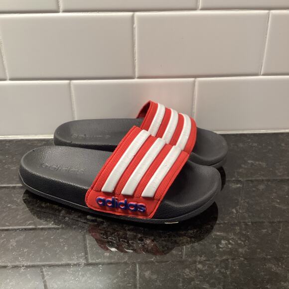 Adidas Kids' Adilette Shower Slip on Slides Casual Summer Red White Size 12 - Picture 3 of 10